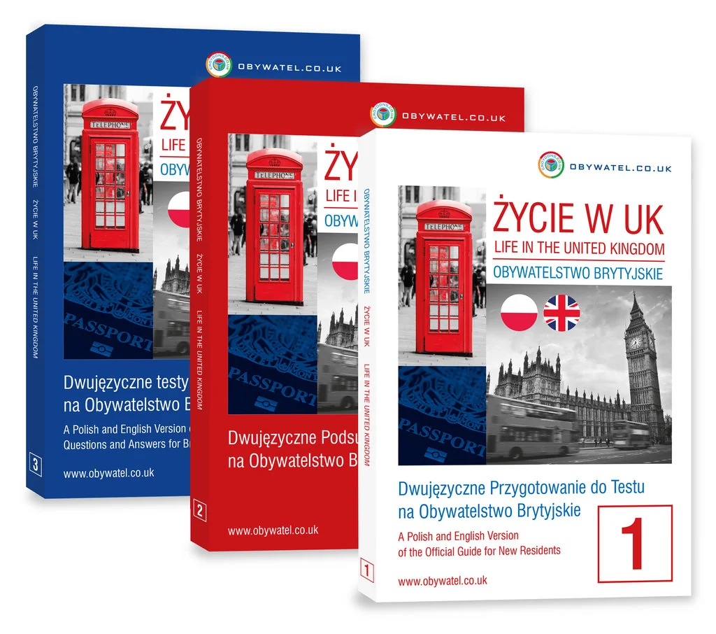 Komplet trzech dwujęzycznych książek na test Życie w UK, wydanie 2026/27